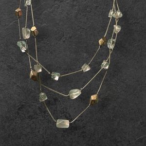 Vintage Chico’s Layered Multi Strand Faux Sea Glass Goldtone Necklace - 25”